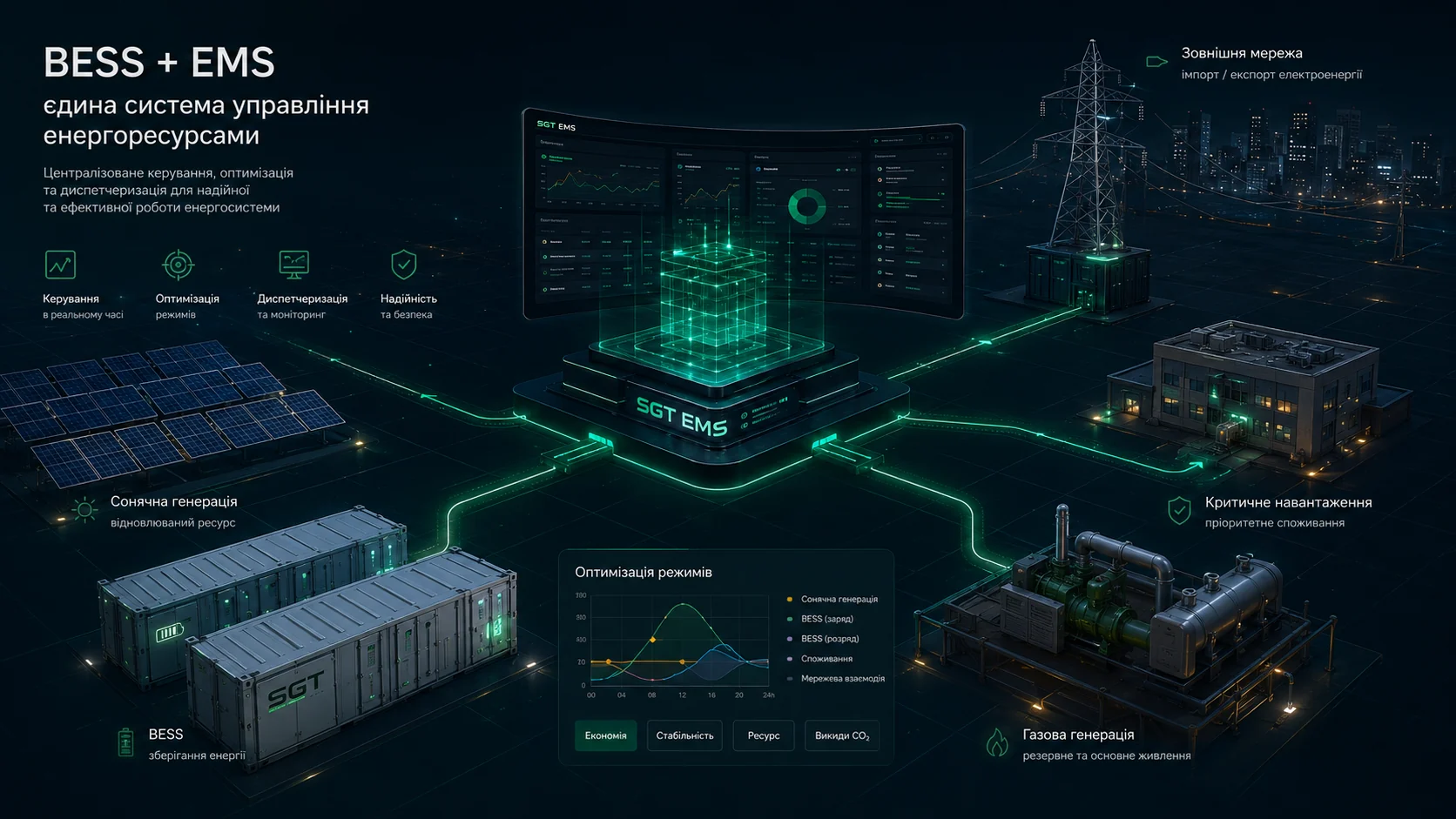 BESS, EMS, grid, generation and critical loads